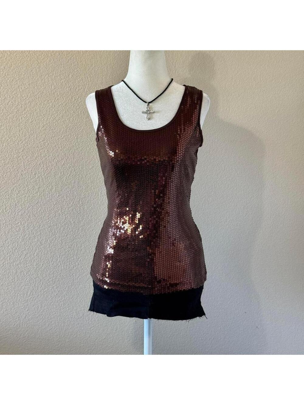 ੈ✩‧₊˚y2k brown sequin sparkly tank